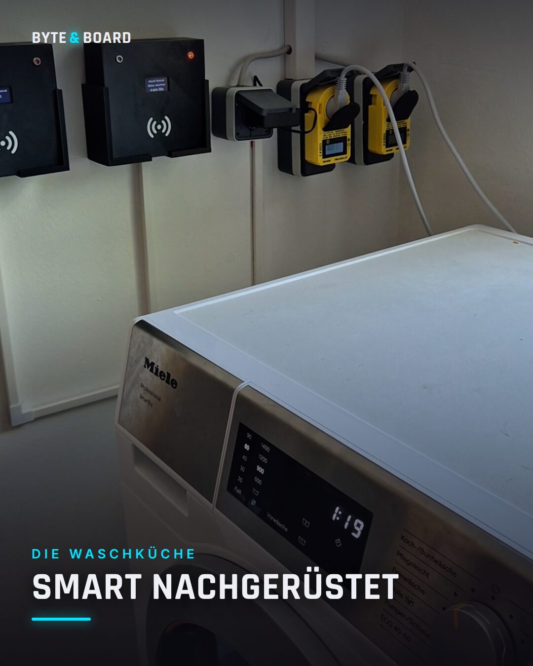 Vernetzte Waschmaschine im Waschkeller